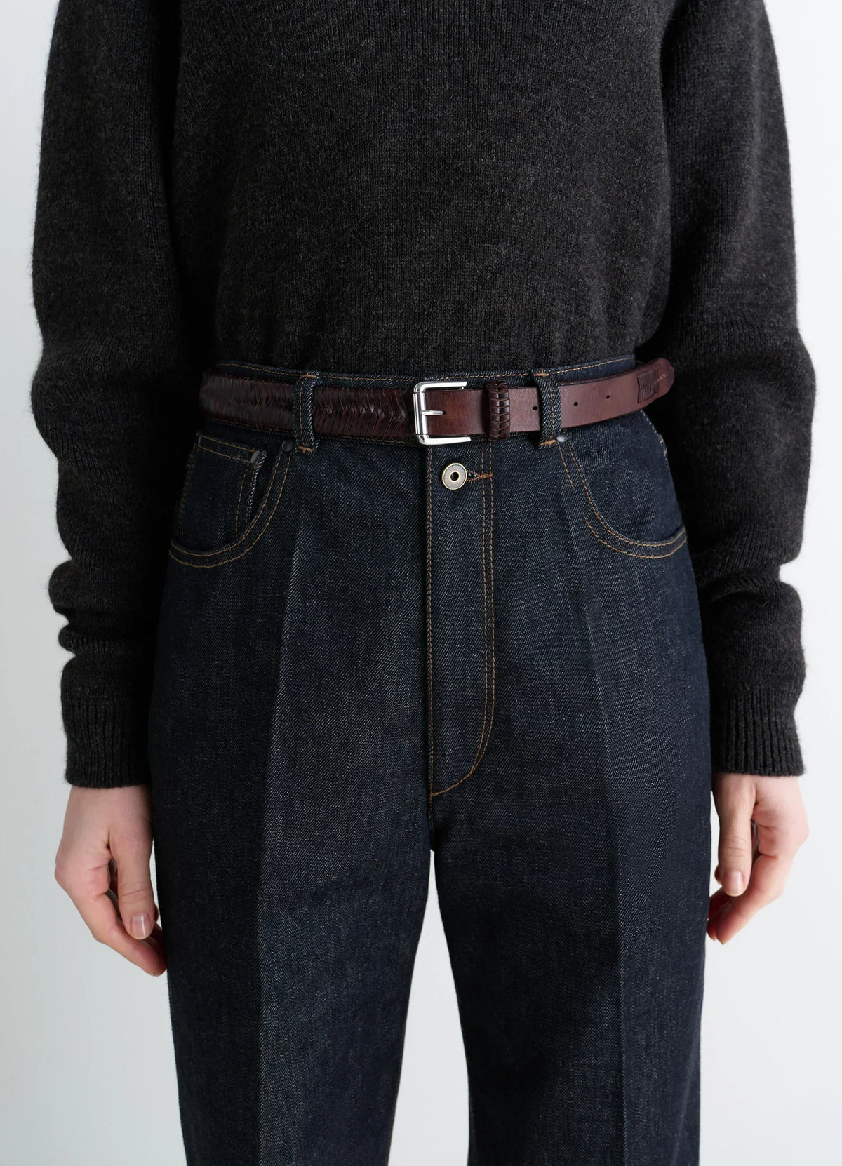 CEINTURE TRESSÉE 25 MM EN CUIR DE VACHETTE BRILLANT
