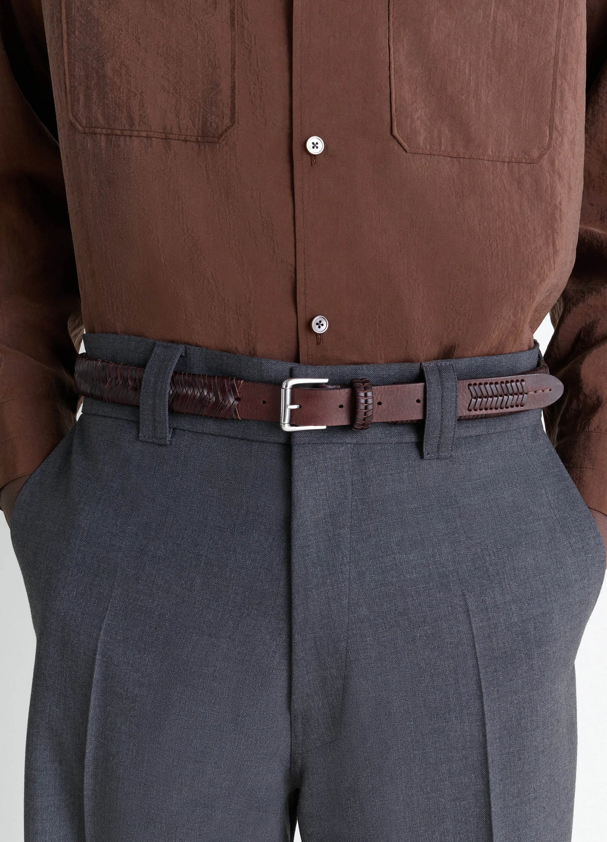 CEINTURE TRESSÉE 25 MM EN CUIR DE VACHETTE BRILLANT