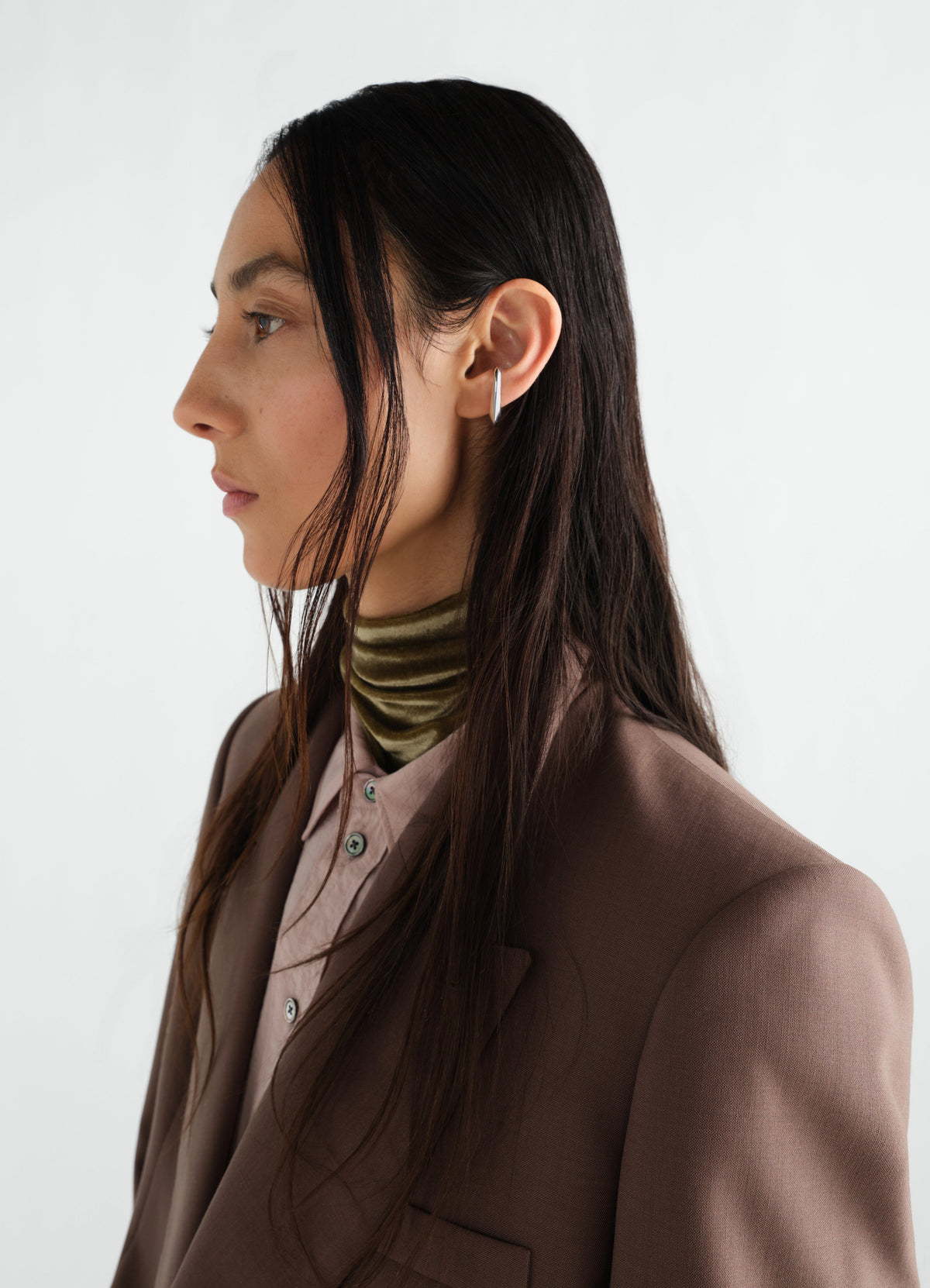 LONG DROP EARCUFF IN RHODIUM SILVER