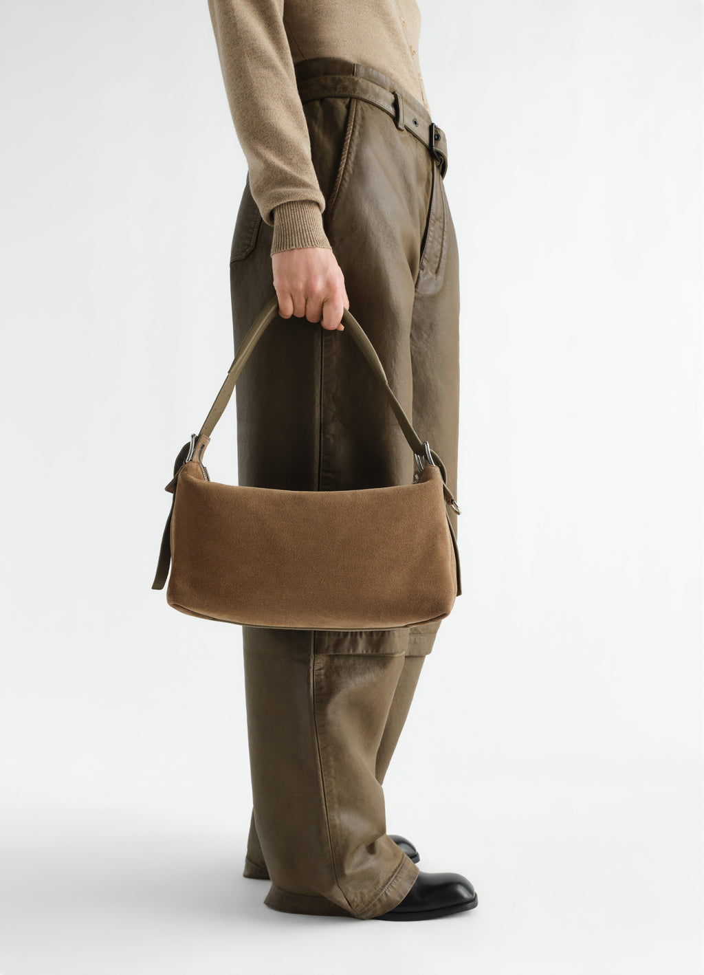 BELTED BAGUETTE BAG IN SUEDE LEATHER
