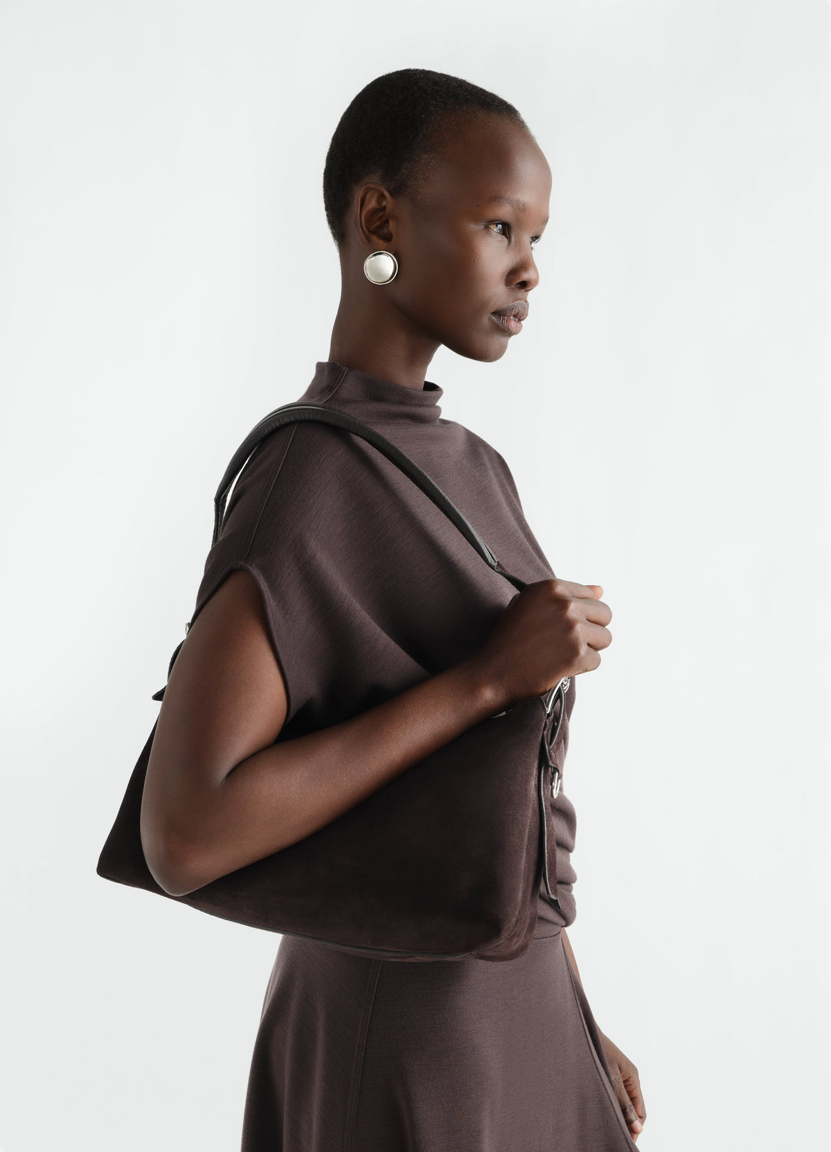 BELTED BAGUETTE BAG IN SUEDE LEATHER