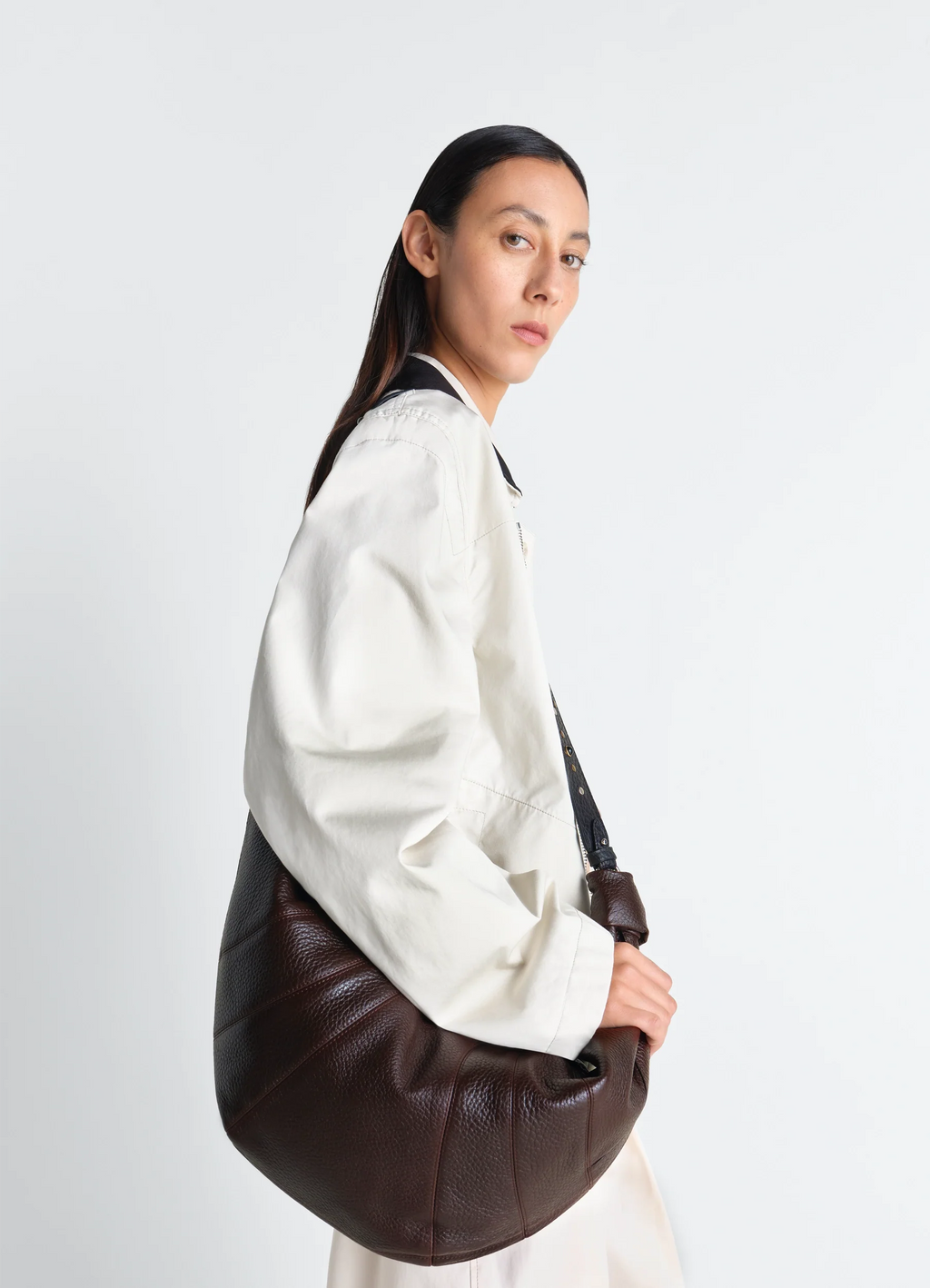 WESTERN STUDS LARGE CROISSANT BAG IN GRAINED COW LEAHER