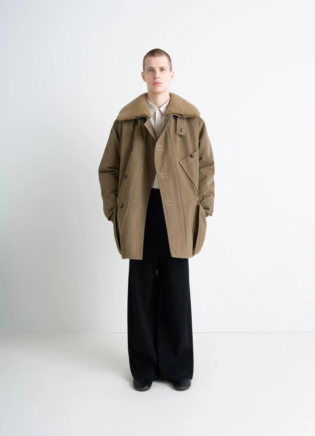 PARKA D'HIVER EN PEAU LAINÉE ET TOILE DE COTON ÉPAIS DÉPERLANT
