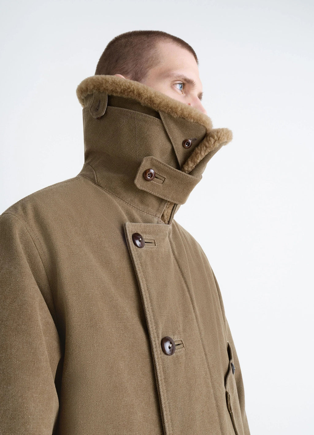PARKA D'HIVER EN PEAU LAINÉE ET TOILE DE COTON ÉPAIS DÉPERLANT