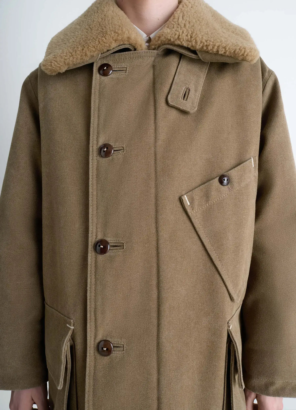 SHEARLING WINTER PARKA IN WATER REPELLENT HEAVY COTTON CANVAS
