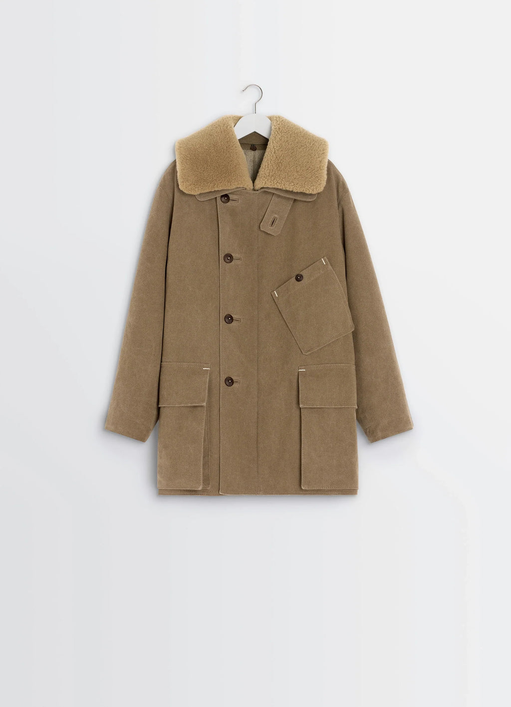 PARKA D'HIVER EN PEAU LAINÉE ET TOILE DE COTON ÉPAIS DÉPERLANT