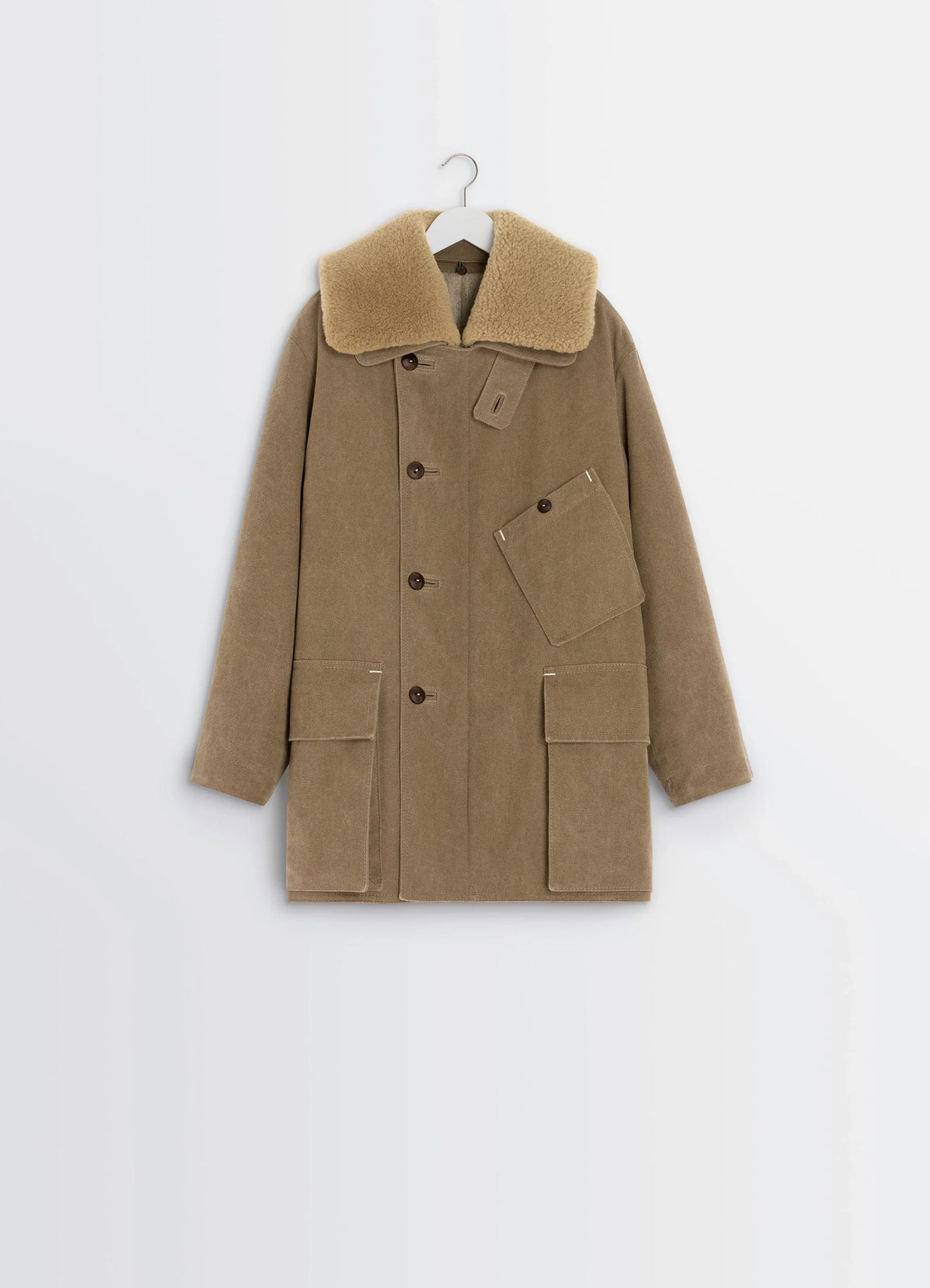 PARKA D'HIVER EN PEAU LAINÉE ET TOILE DE COTON ÉPAIS DÉPERLANT