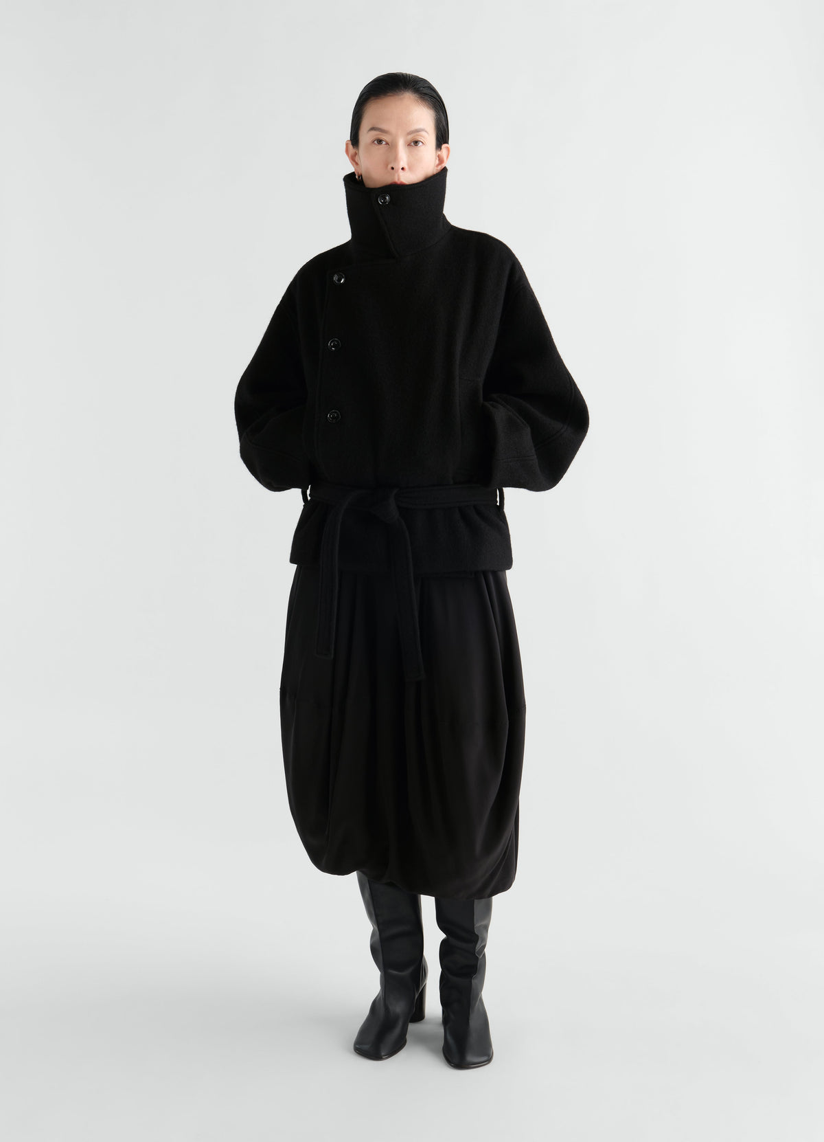 SHORT WRAP COAT IN FELTED WOOL ALPACA