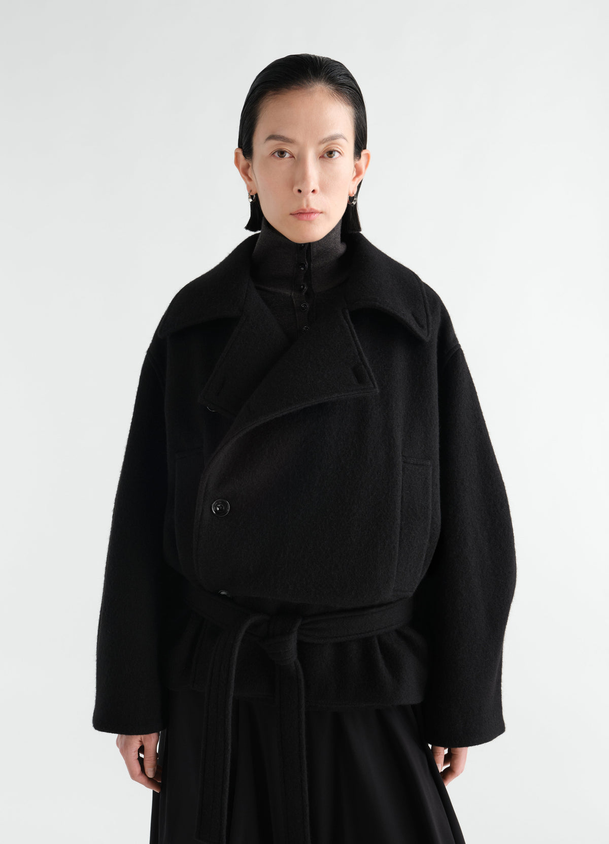SHORT WRAP COAT IN FELTED WOOL ALPACA