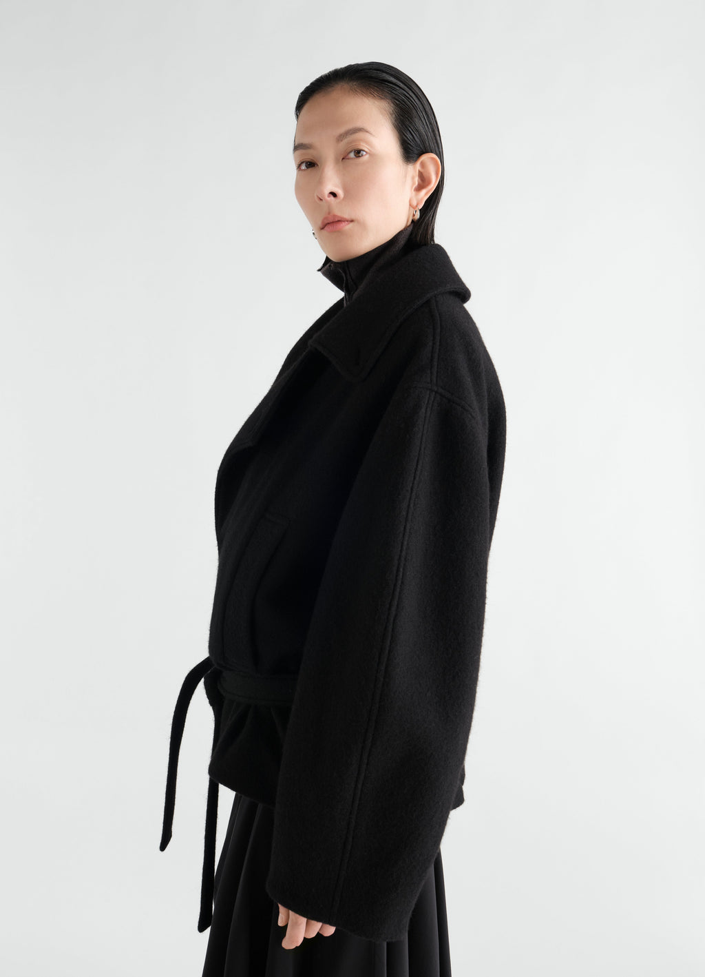 SHORT WRAP COAT IN FELTED WOOL ALPACA