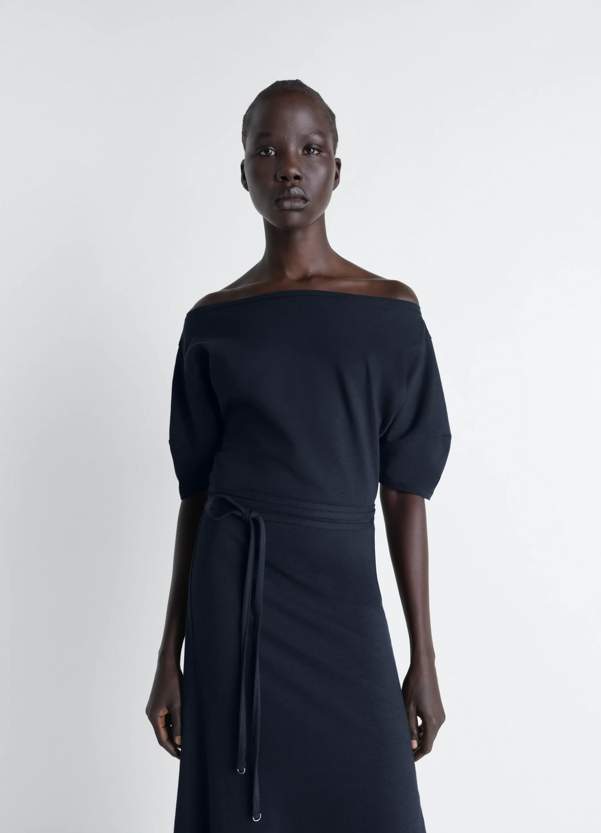 OFF SHOULDER DRESS IN HEAVY COTTON LINEN JERSEY