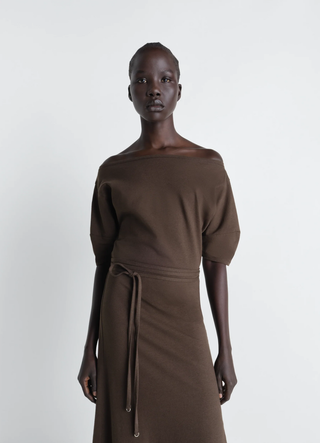 OFF SHOULDER DRESS IN HEAVY COTTON LINEN JERSEY