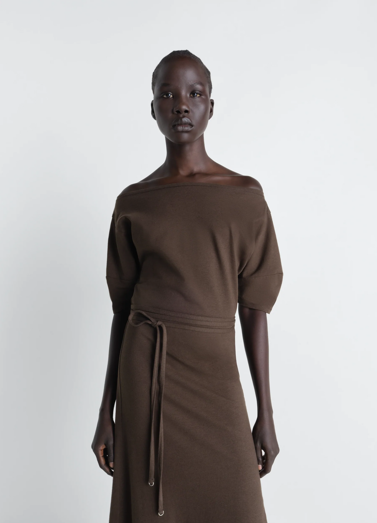 OFF SHOULDER DRESS IN HEAVY COTTON LINEN JERSEY