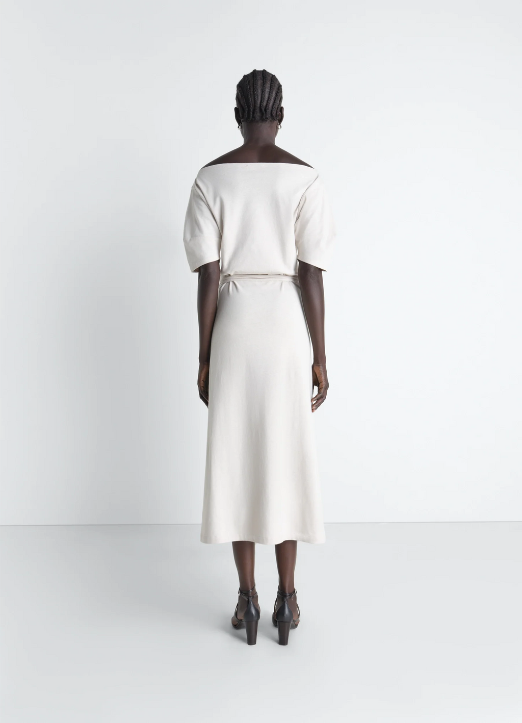 ROBE ÉPAULES DÉCOUVERTES EN JERSEY DE COTON ET LIN ÉPAIS