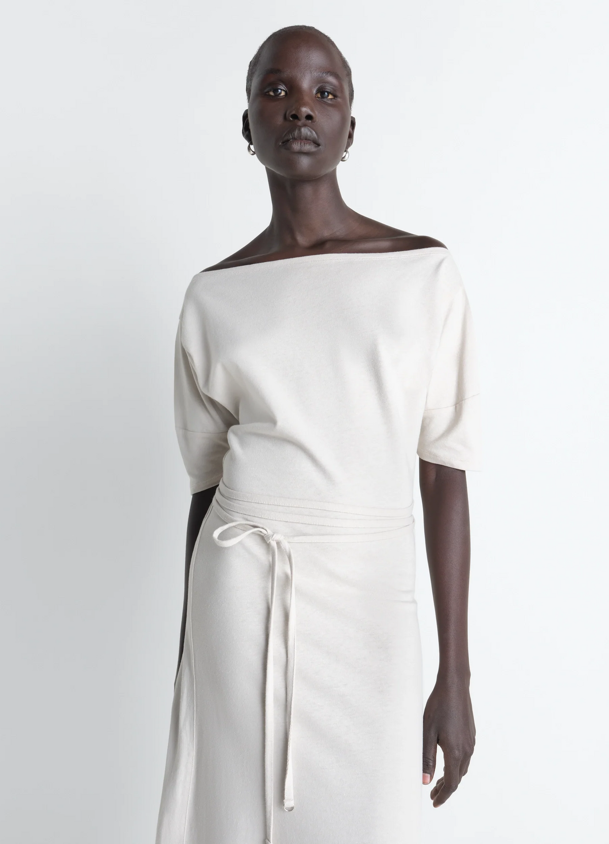 OFF SHOULDER DRESS IN HEAVY COTTON LINEN JERSEY