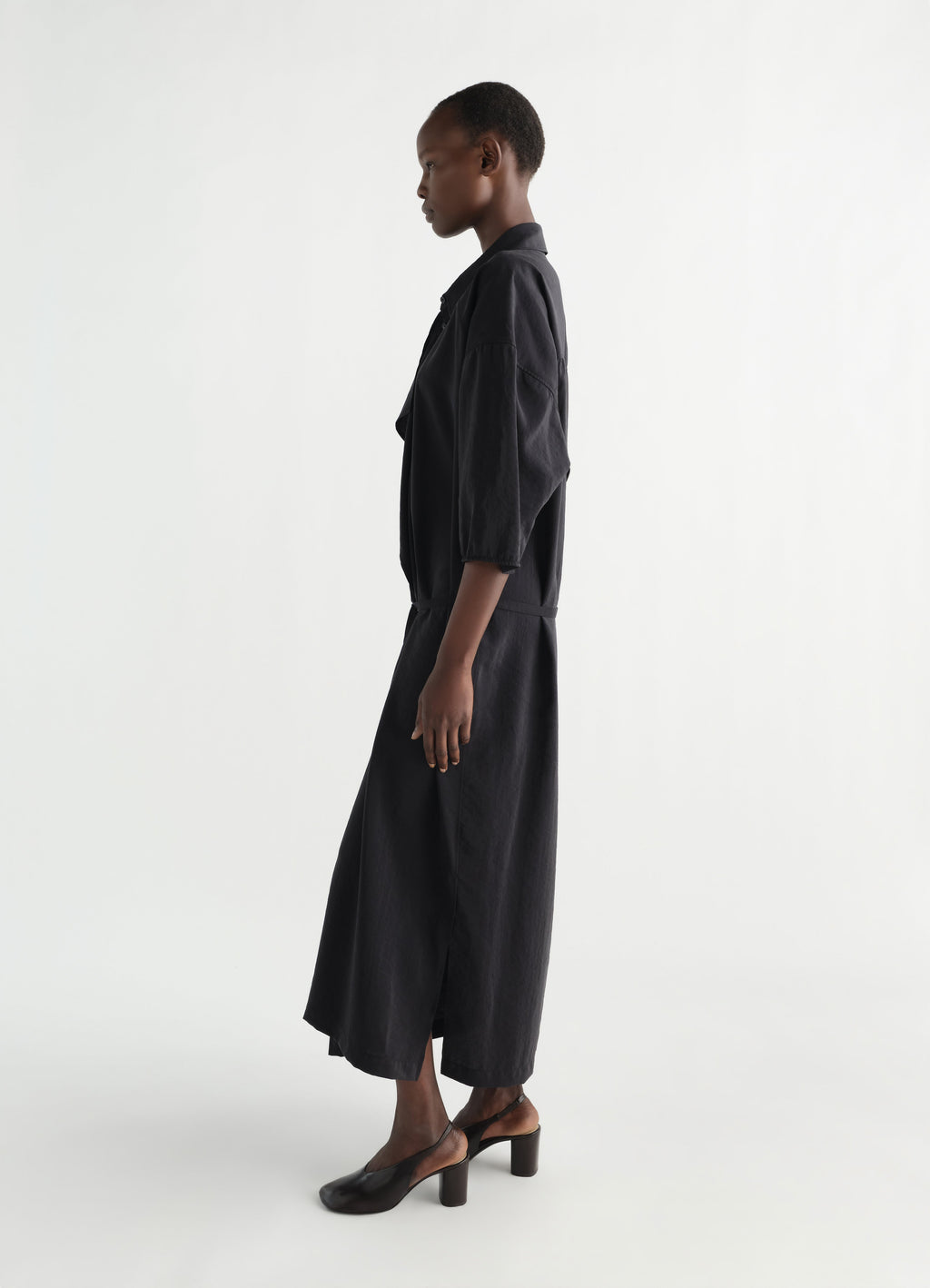 ASYMMETRICAL SHIRT DRESS IN DRY SILK