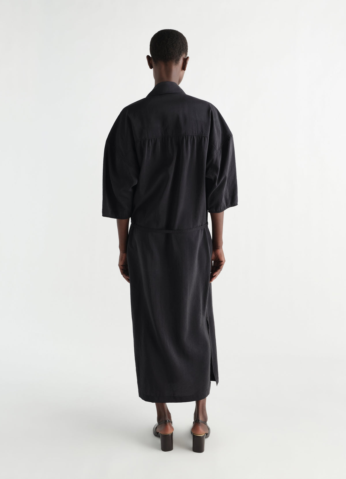 ASYMMETRICAL SHIRT DRESS IN DRY SILK