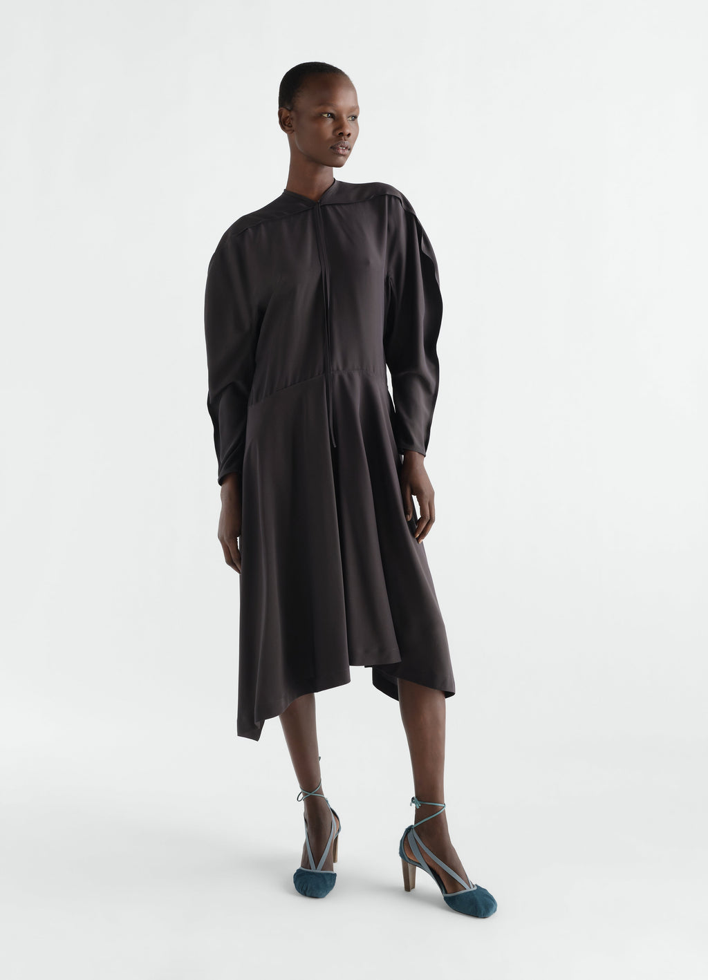 MIDI DRESS IN SILK VISCOSE TOILE