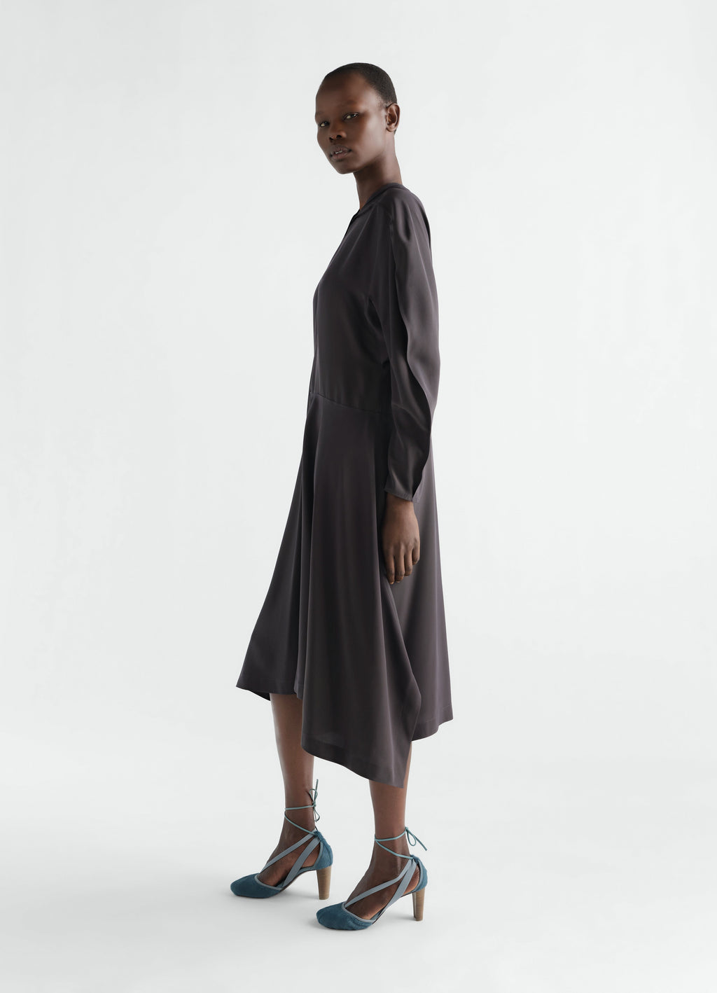 MIDI DRESS IN SILK VISCOSE TOILE