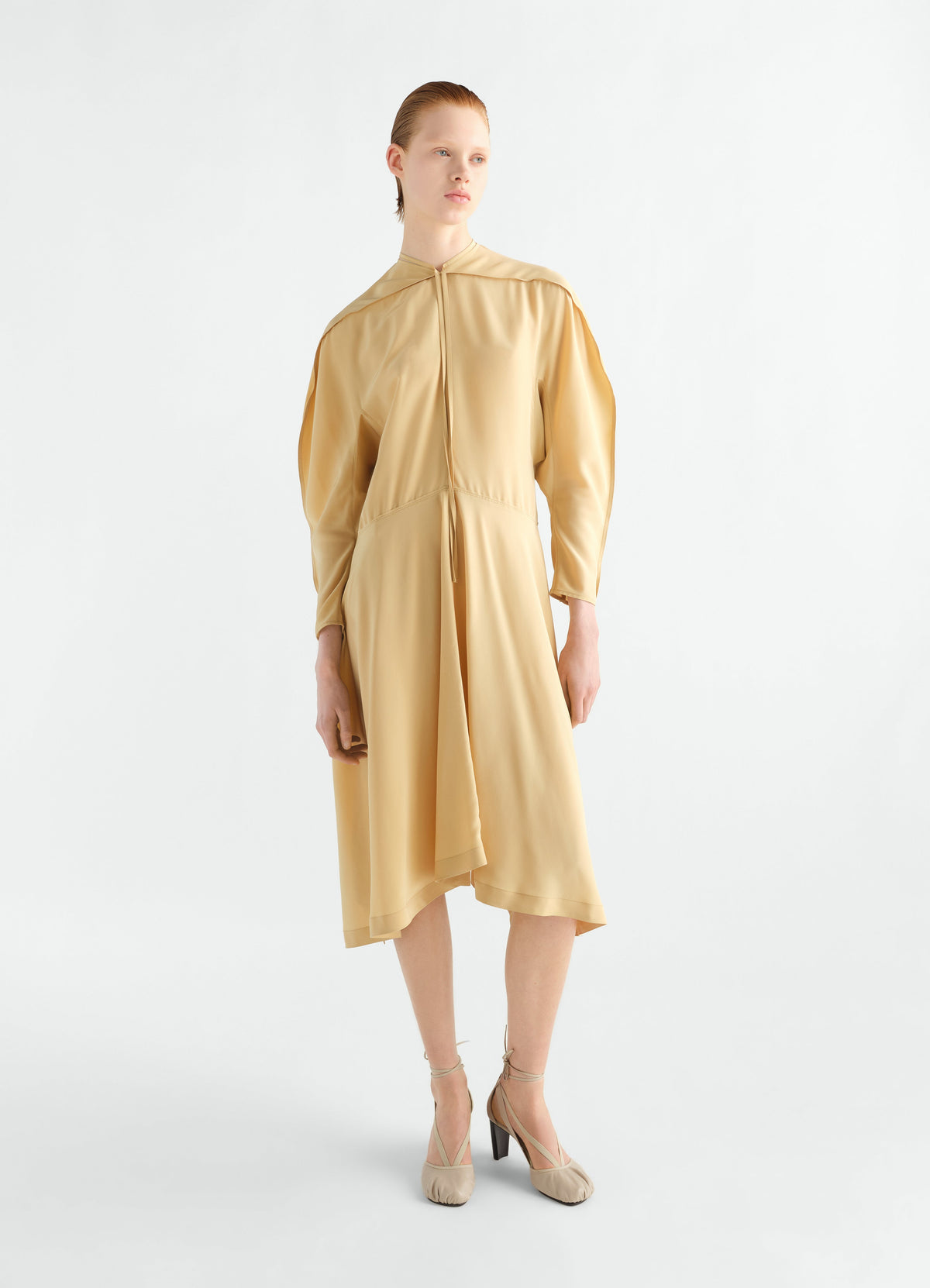 MIDI DRESS IN SILK VISCOSE TOILE