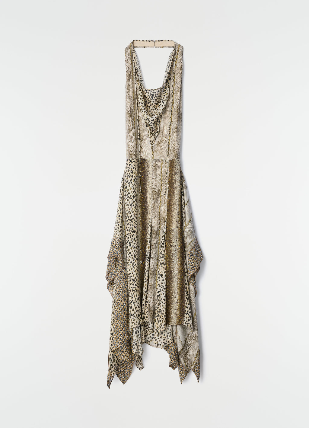ROBE À PANNEAUX IMPRIMÉE EN VISCOSE MOTIF PLUMES