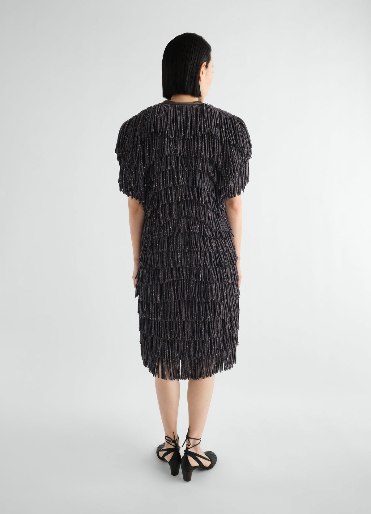 FRINGED DRESS IN SNAKE PRINTED DRY SILK