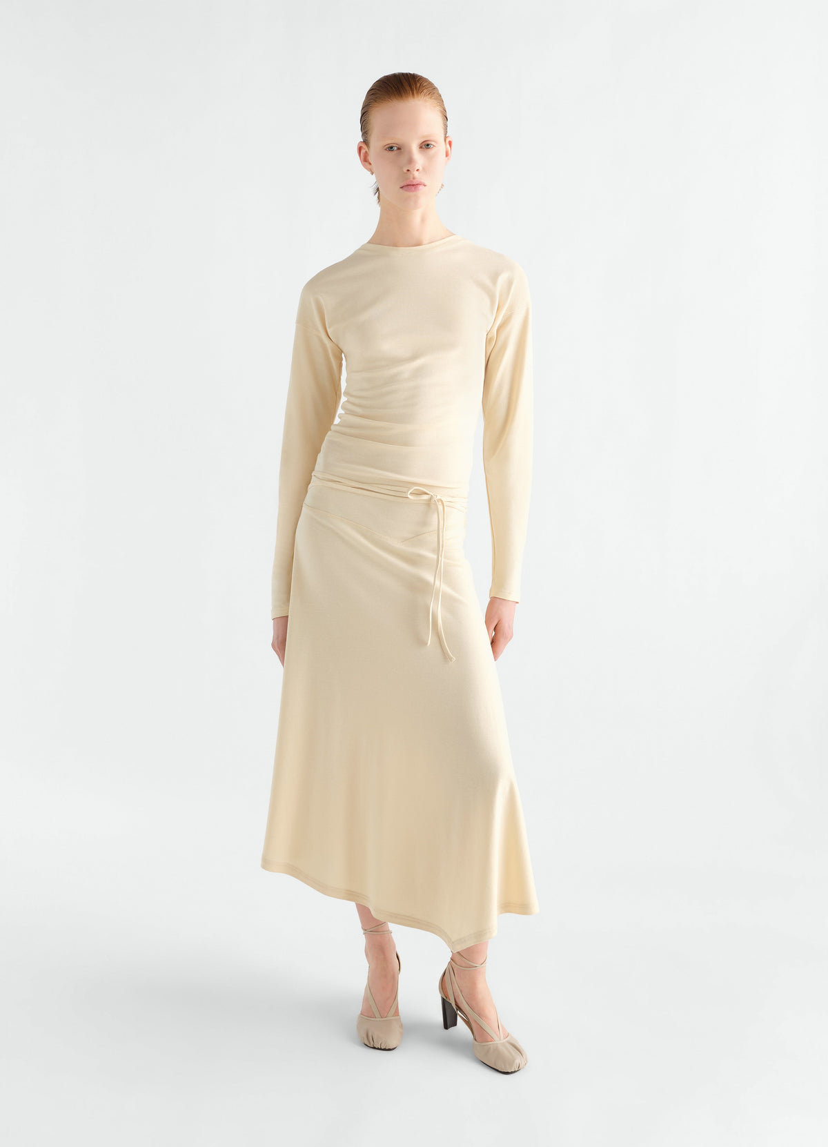 LONG SLEEVE FLUID DRESS IN SILKY CREPE JERSEY