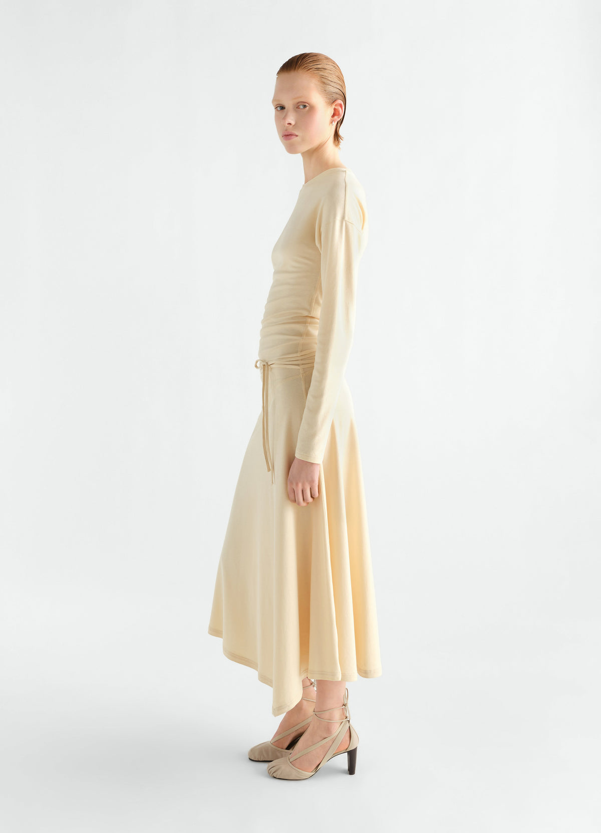 LONG SLEEVE FLUID DRESS IN SILKY CREPE JERSEY