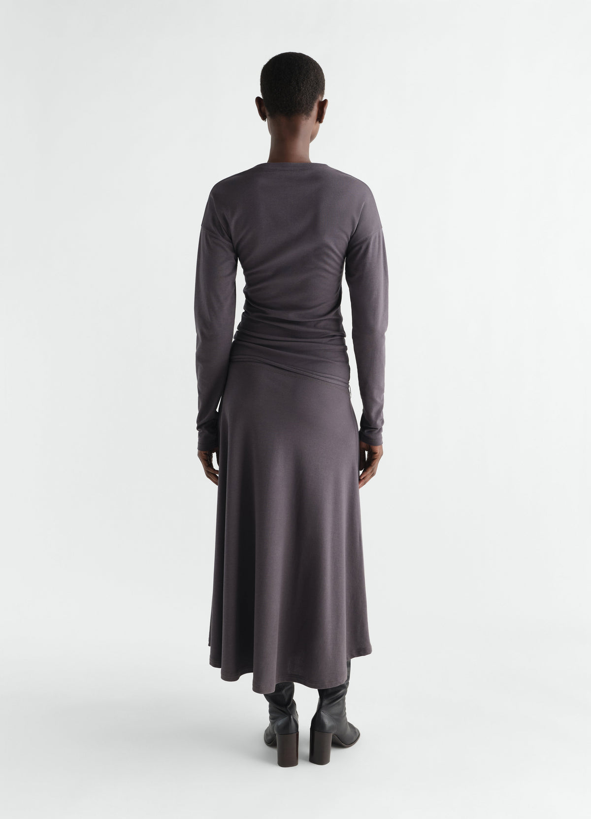 LONG SLEEVE FLUID DRESS IN SILKY CREPE JERSEY