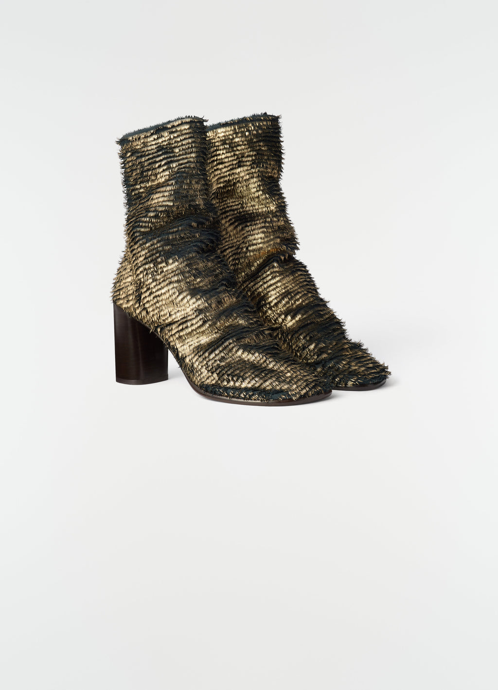 GLOVE ANKLE BOOTS 80MM HEEL IN HAIRY LAMINATED LEATHER