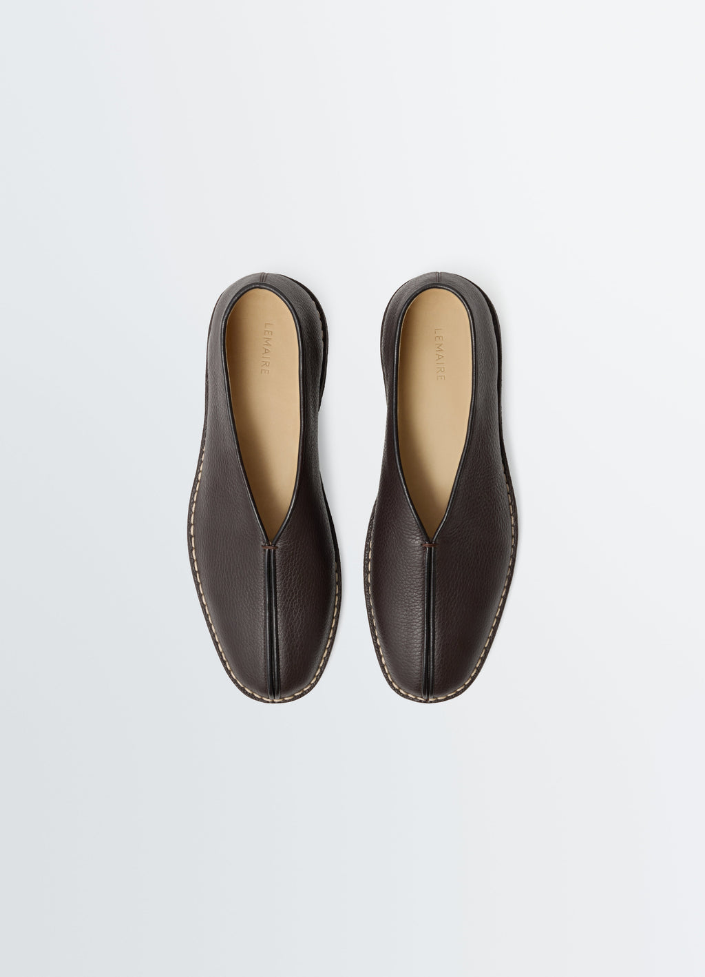 PIPED CREPE SLIPPERS IN GRAINED COW LEAHER