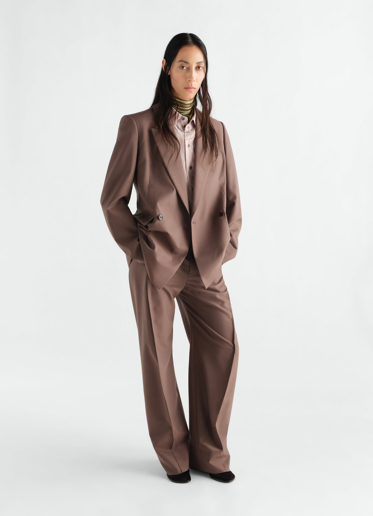 VESTE TAILLEUR CROISÉE EN MÉLANGE DE LAINE TROPICALE