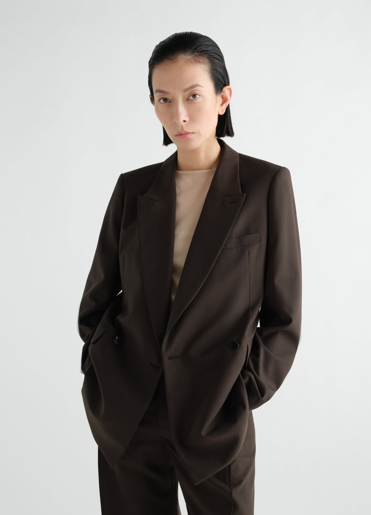 VESTE TAILLEUR CROISÉE EN MÉLANGE DE LAINE TROPICALE