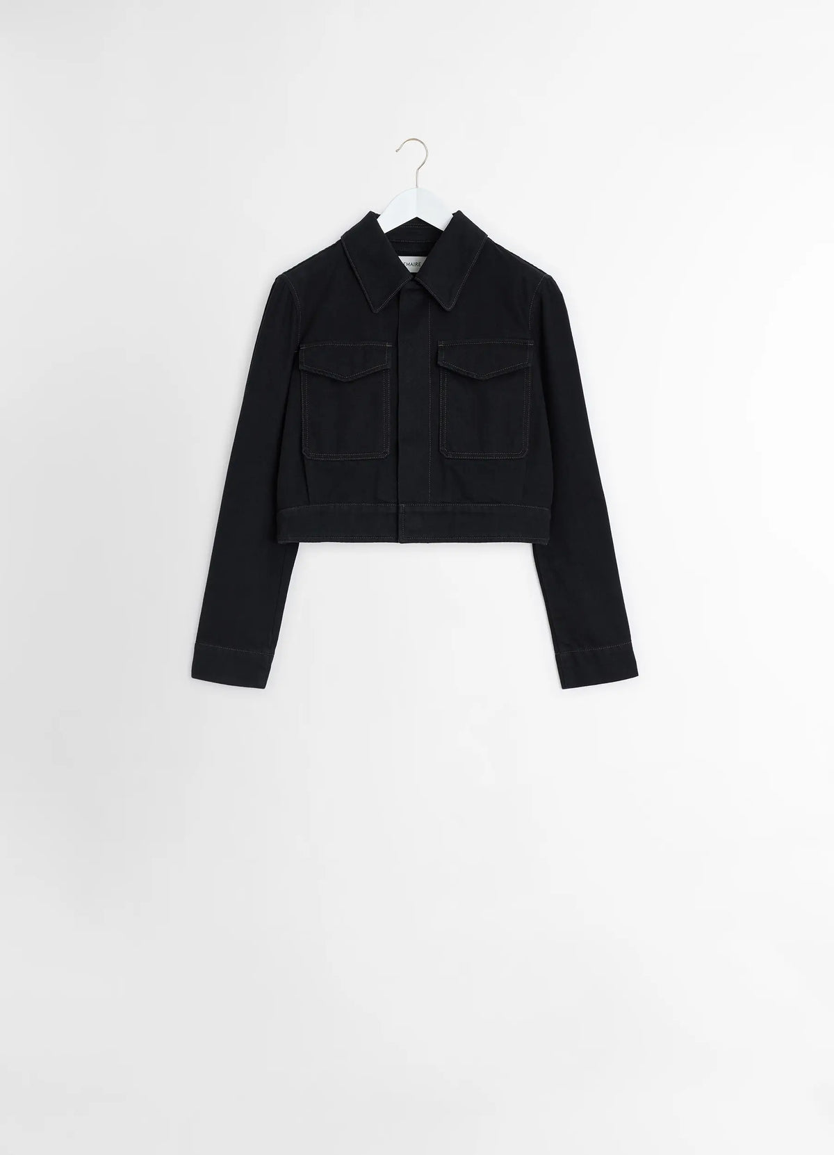 VESTE COURTE À DEUX POCHES EN DENIM NOIR ÉPAIS