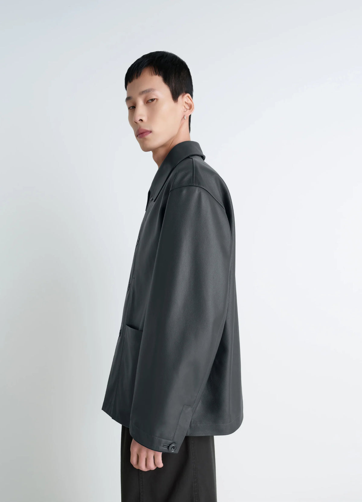 LEATHER WORKWEAR JACKET IN GRAINED COW LEAHER