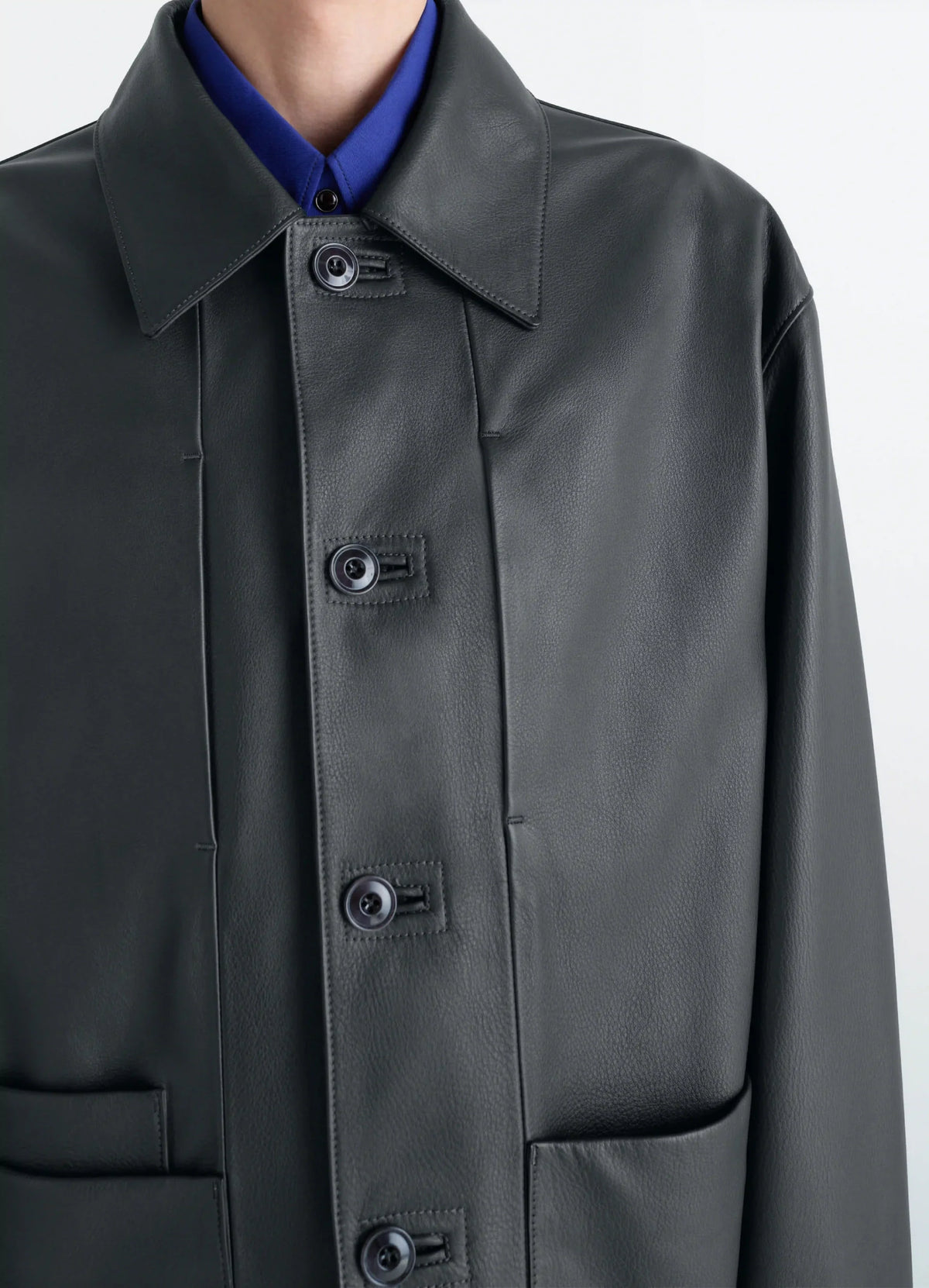 LEATHER WORKWEAR JACKET IN GRAINED COW LEAHER