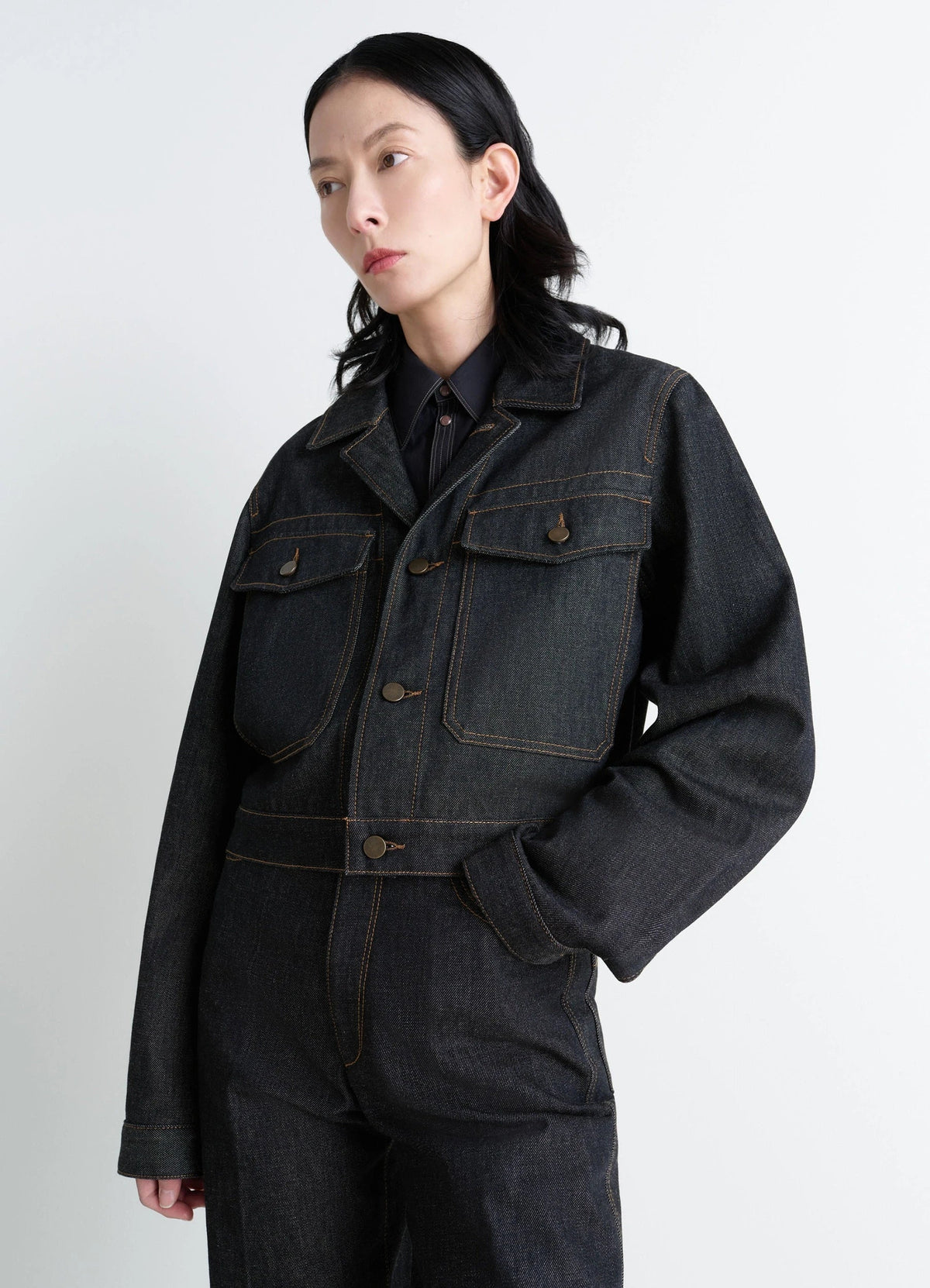 BLOUSON COURT EN DENIM ARDOISE ÉPAIS