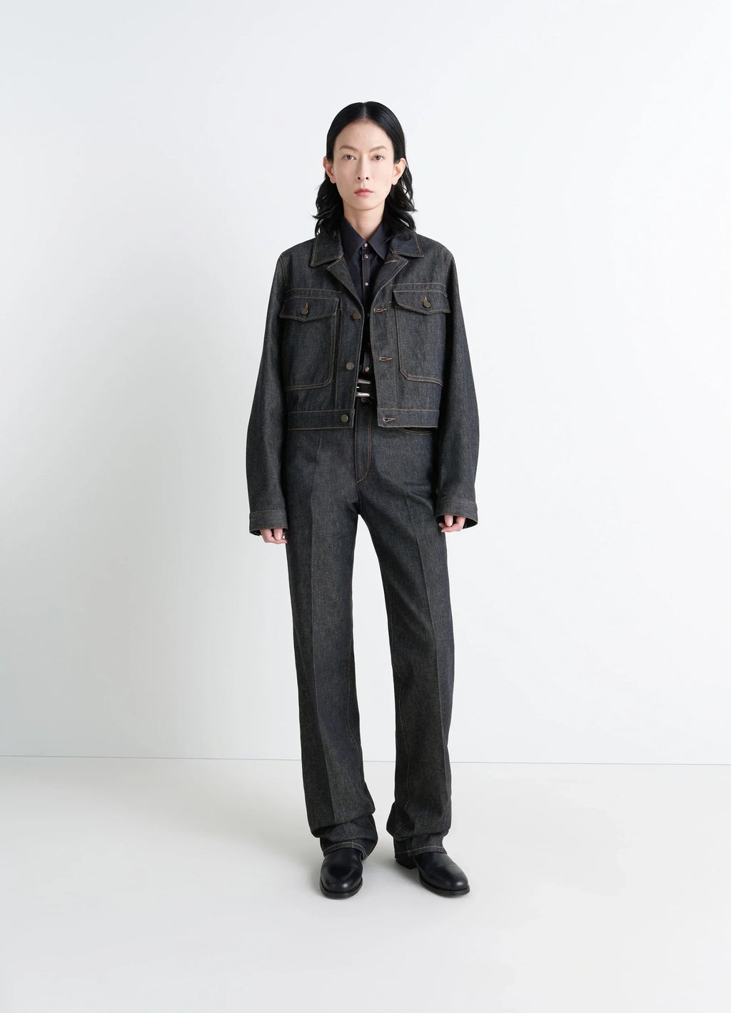 CROPPED BLOUSON IN HEAVY SLATE DENIM