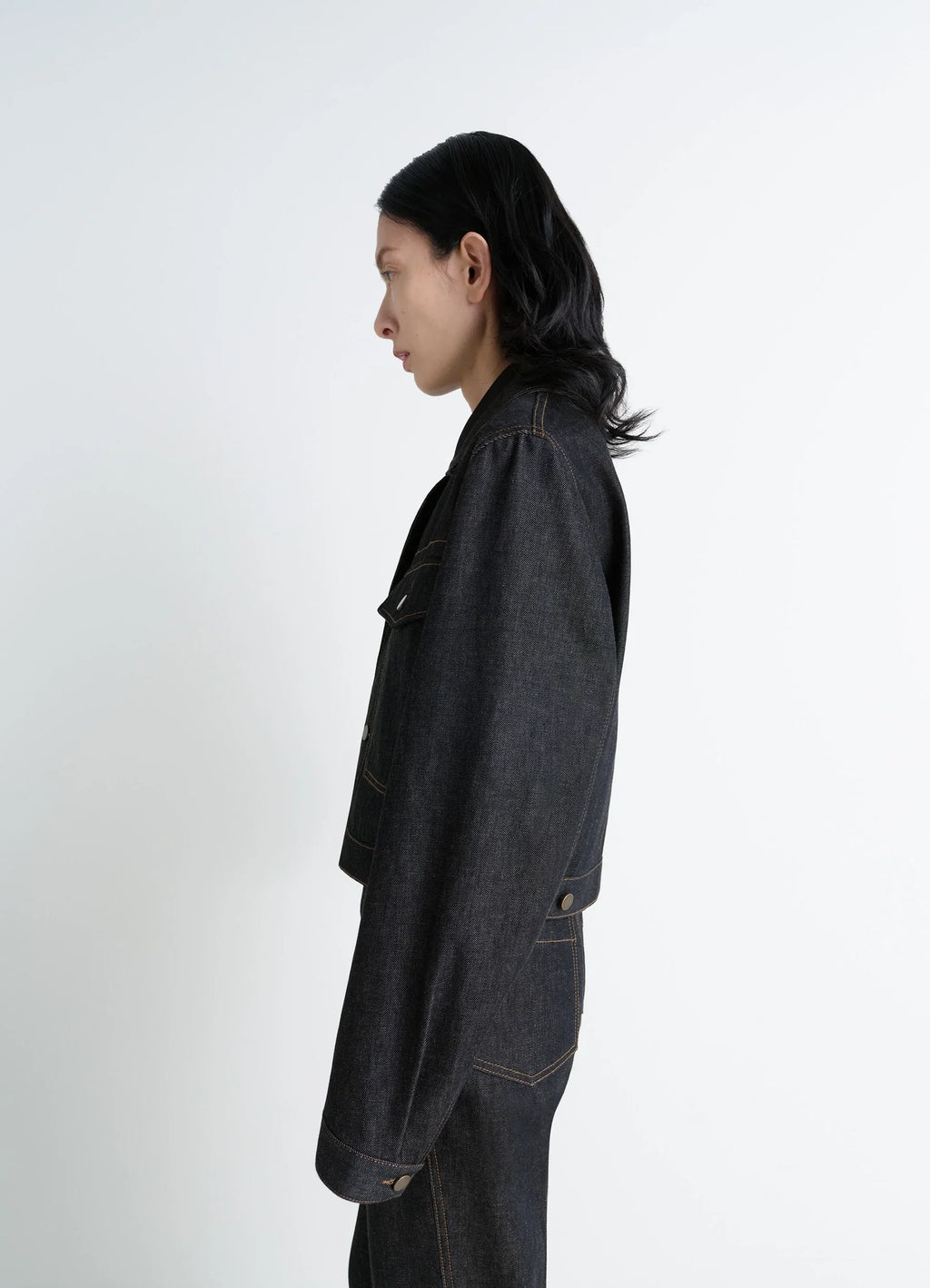 CROPPED BLOUSON IN HEAVY SLATE DENIM