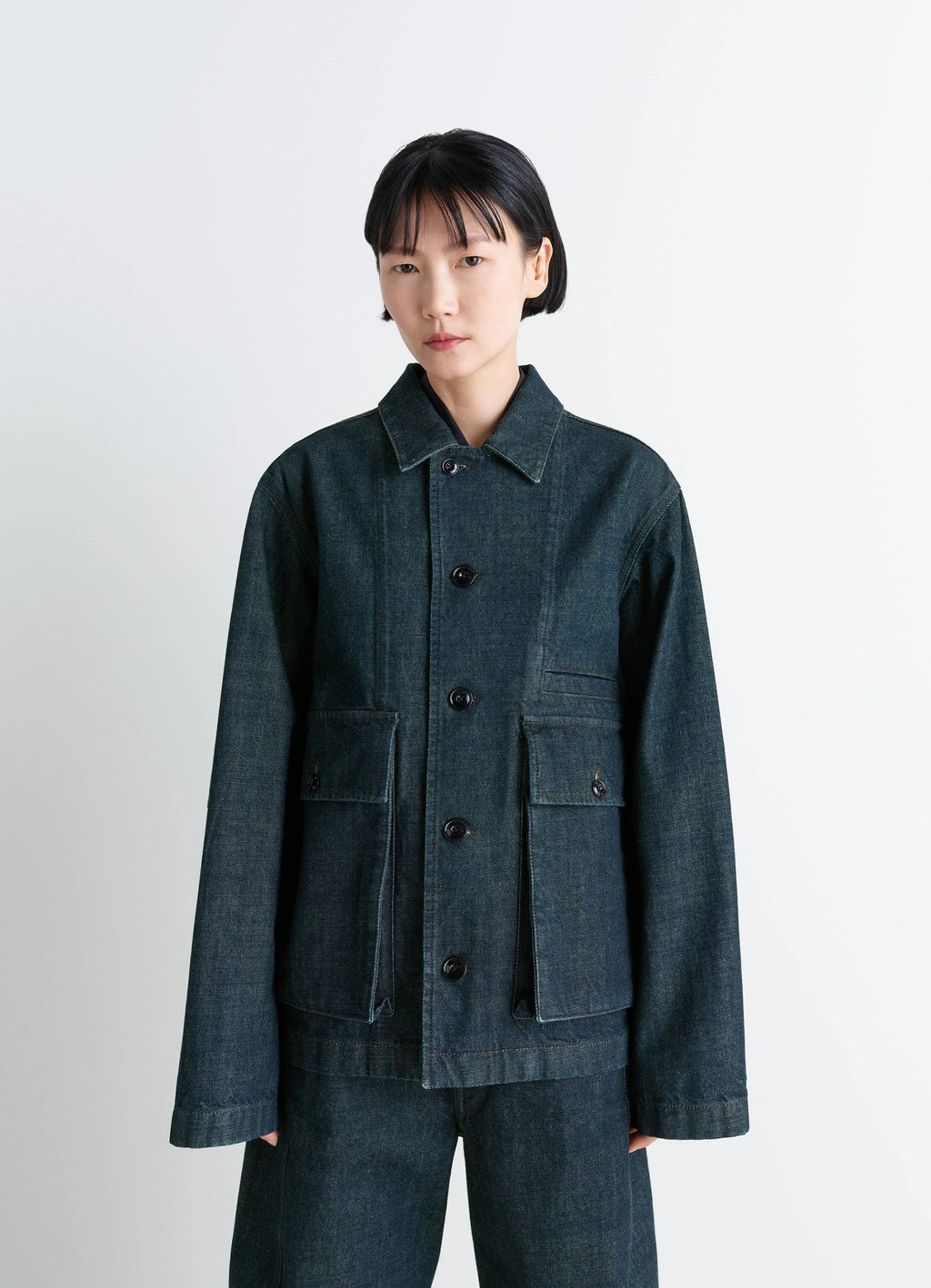 VESTE CARRÉE EN DENIM INDIGO