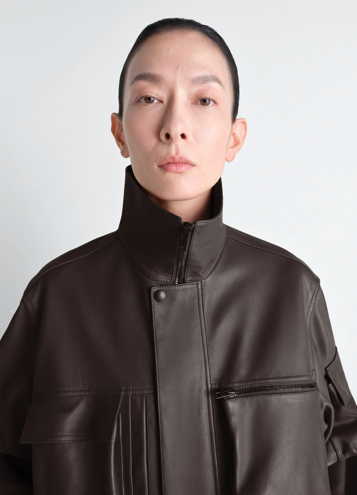 LEATHER BLOUSON WITH POCKETS IN HEAVY COW LEATHER
