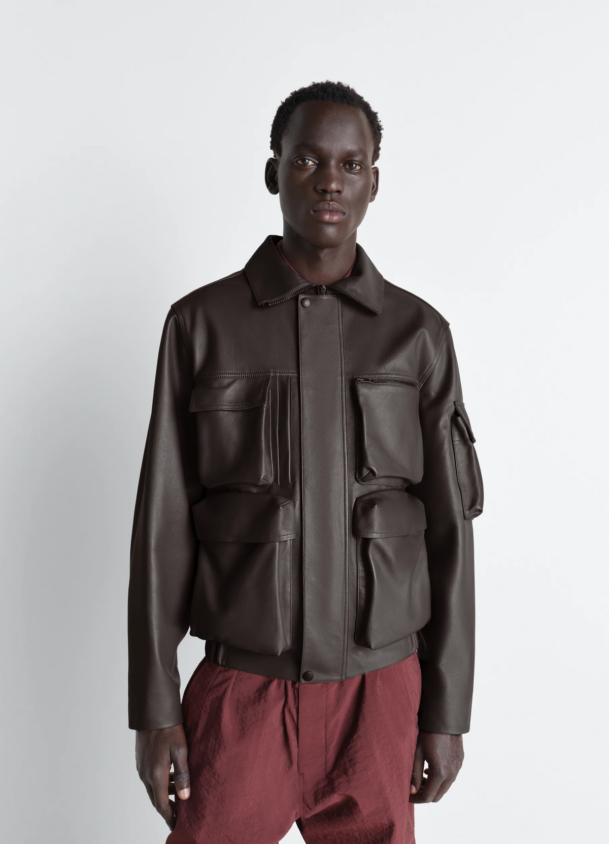 LEATHER BLOUSON WITH POCKETS IN HEAVY COW LEATHER