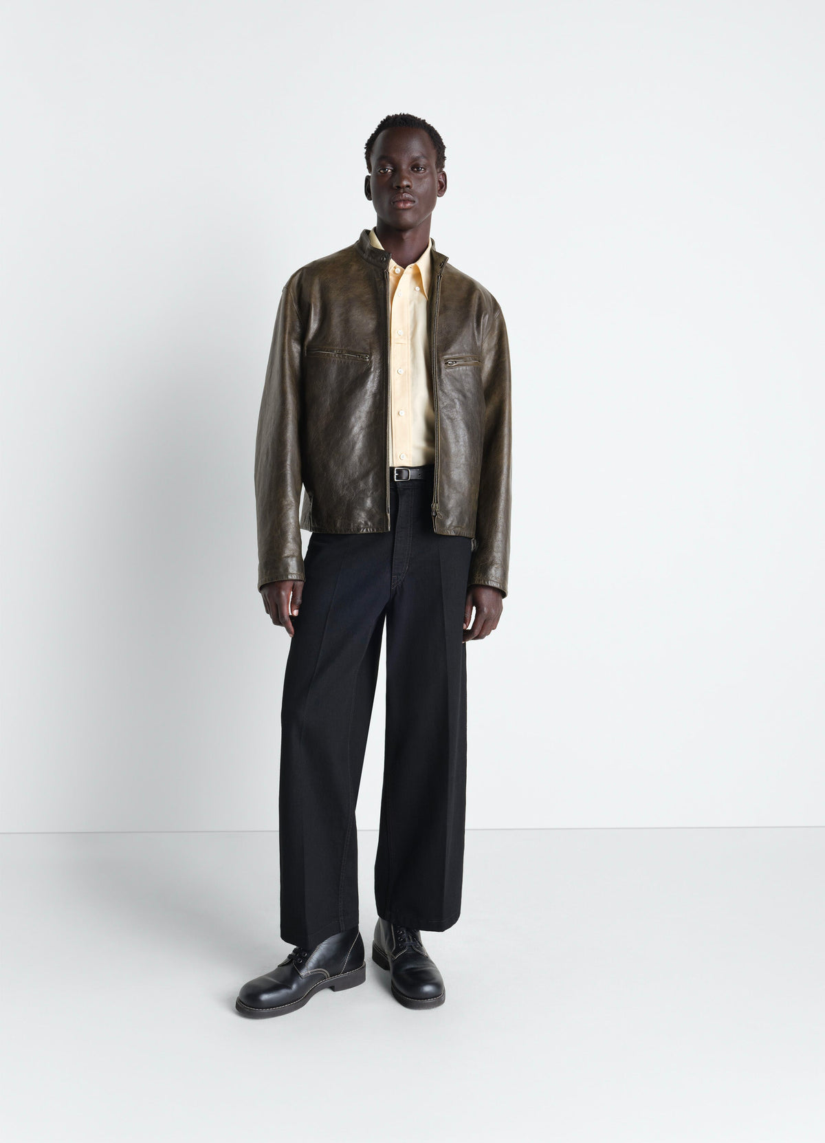 BOXY BIKER JACKET IN WAXY COW LEATHER
