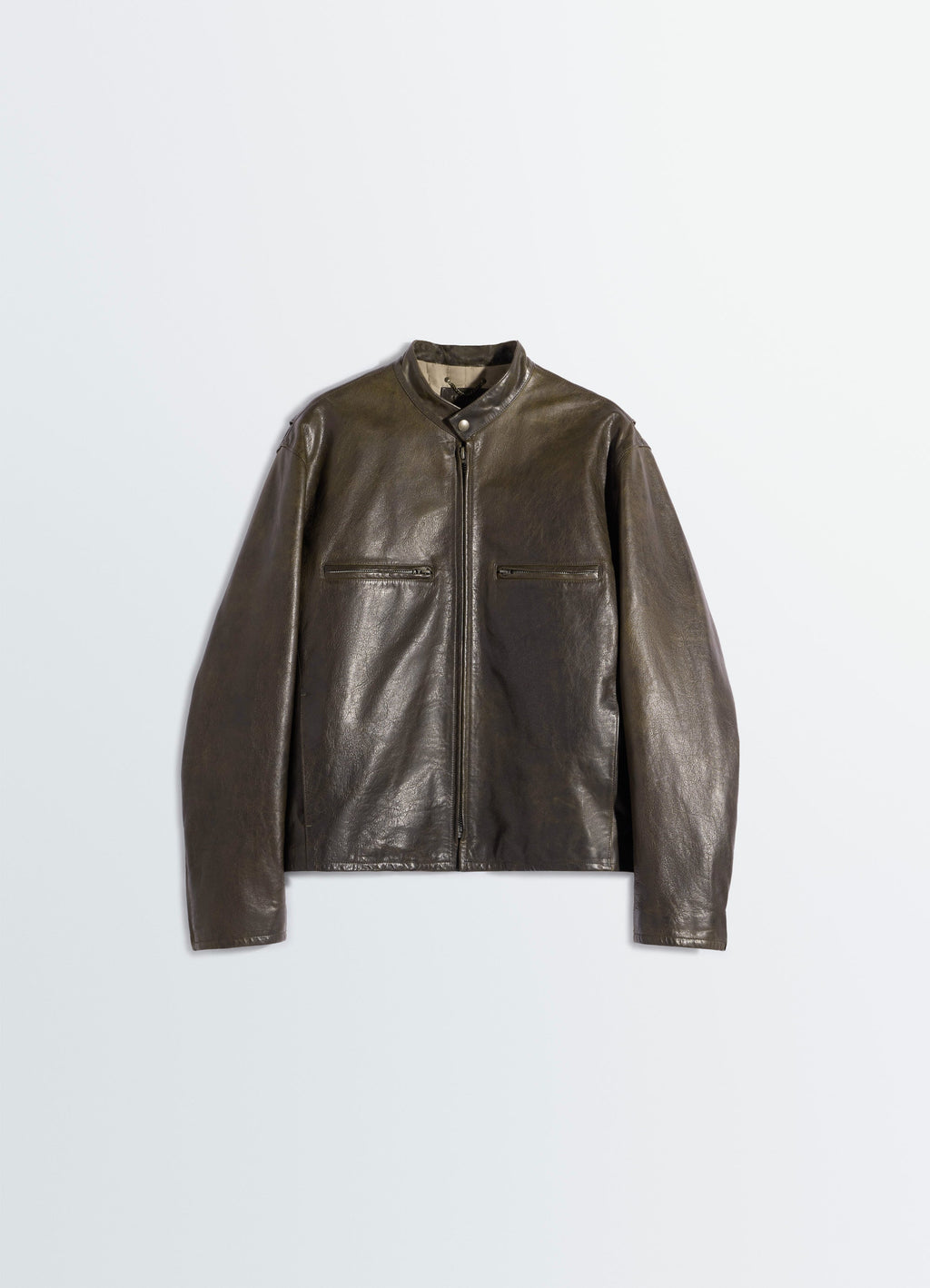 BOXY BIKER JACKET IN WAXY COW LEATHER