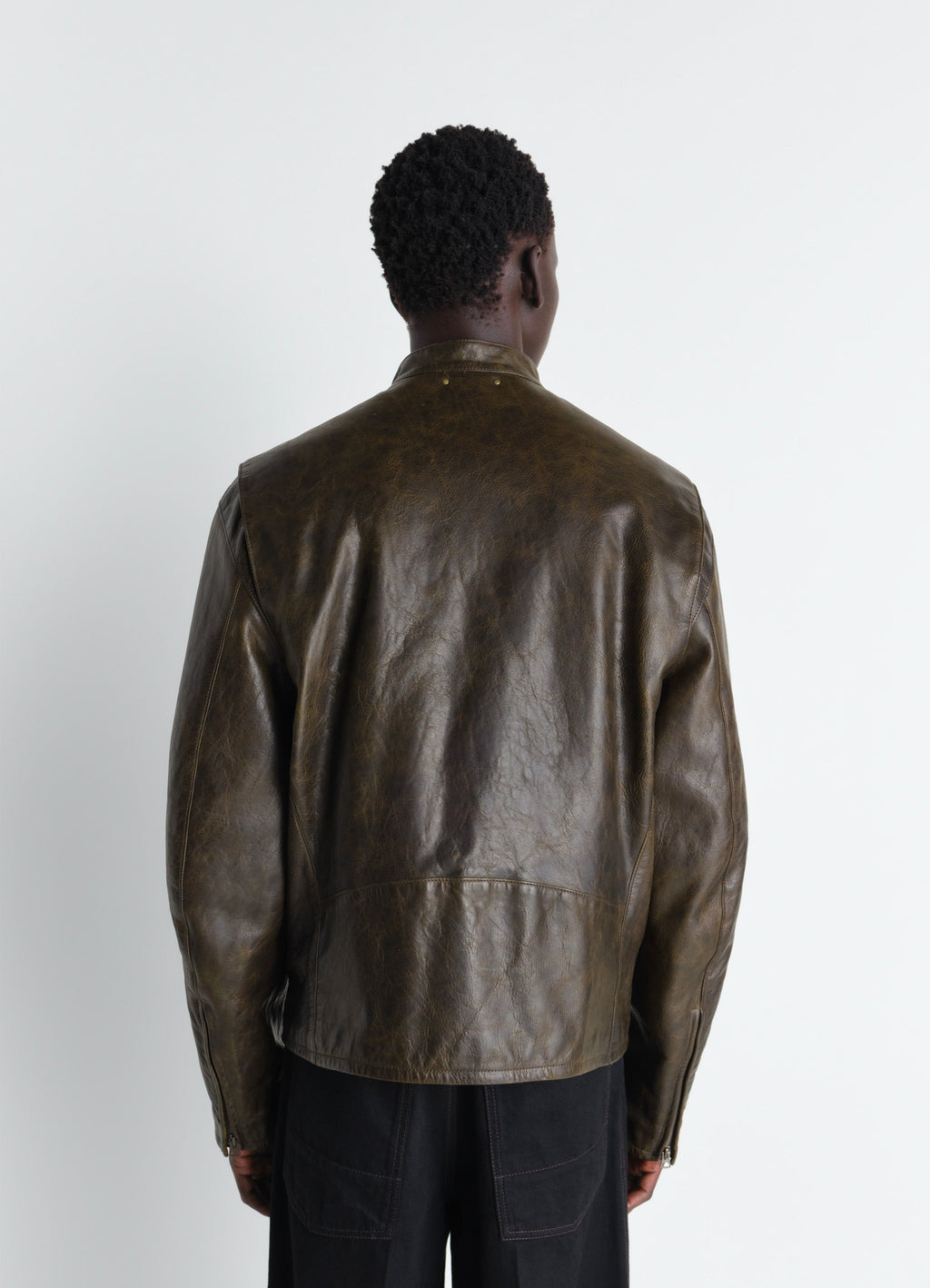 BOXY BIKER JACKET IN WAXY COW LEATHER