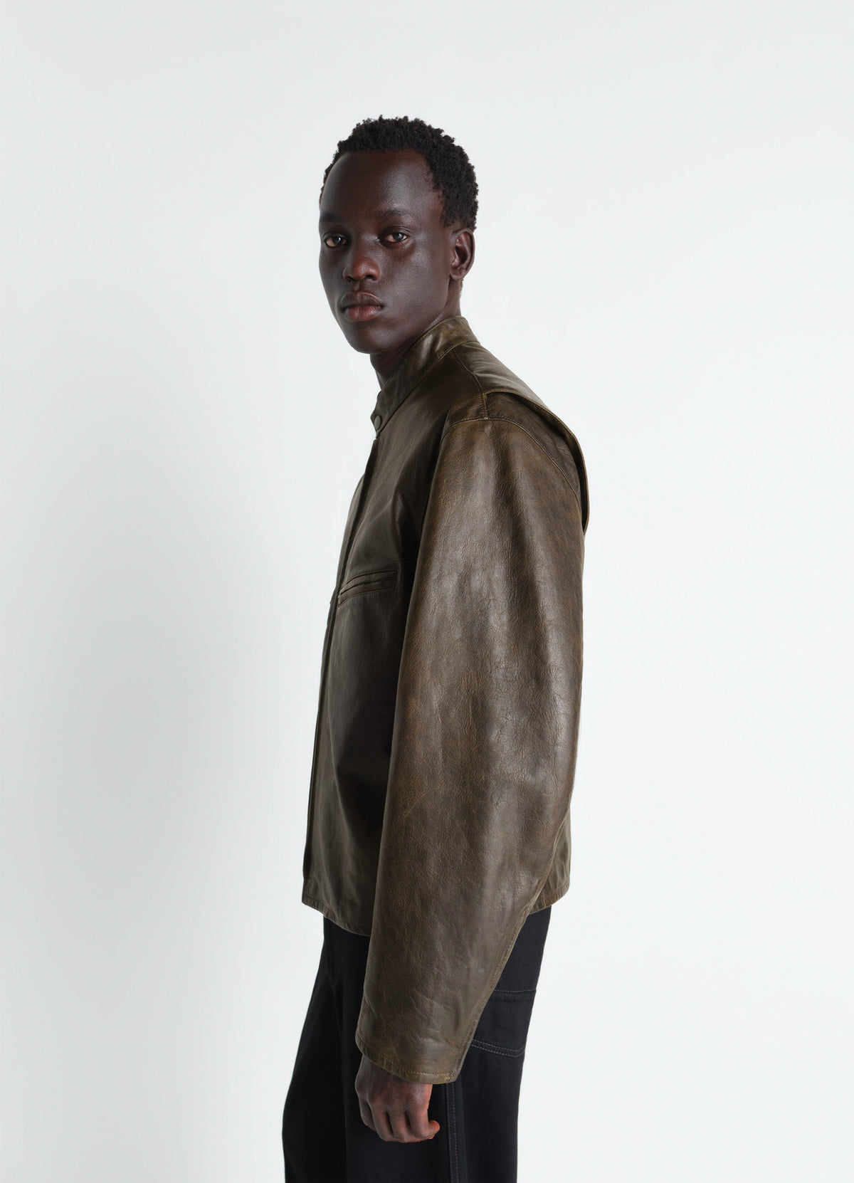 BOXY BIKER JACKET IN WAXY COW LEATHER