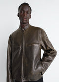 BOXY BIKER JACKET IN WAXY COW LEATHER