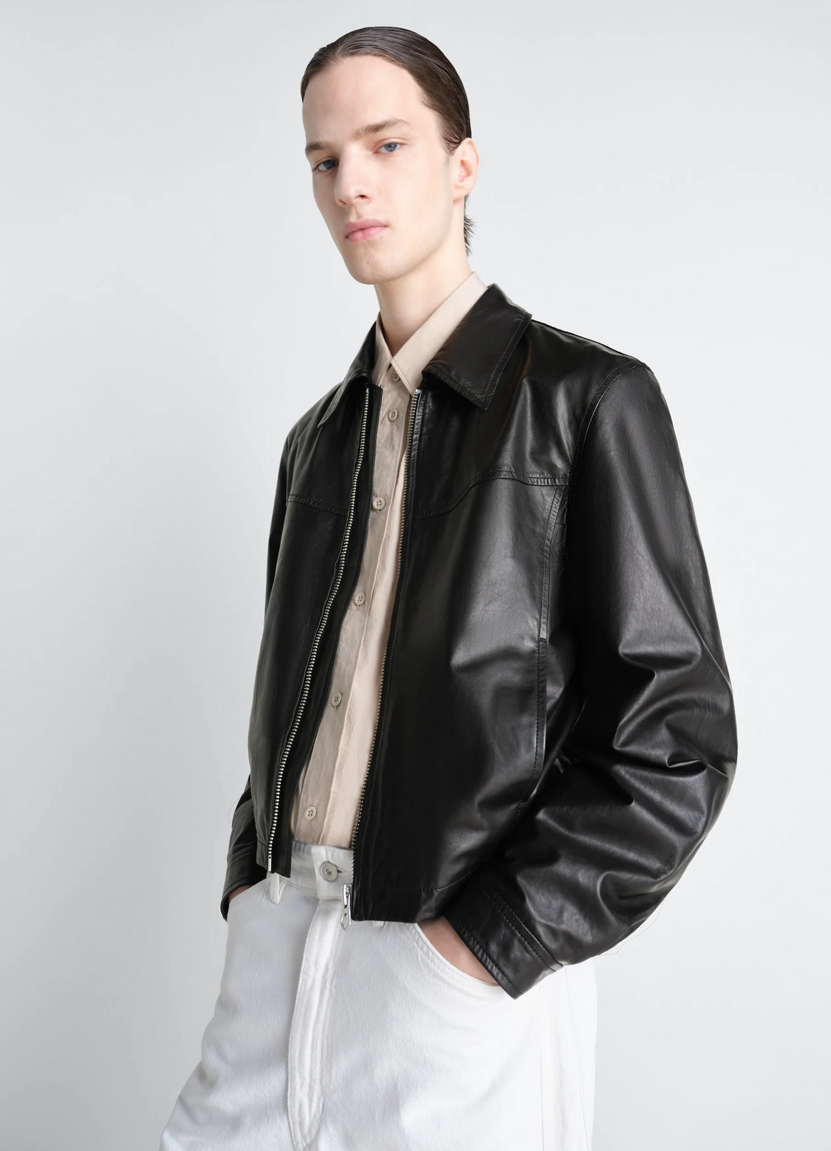 BIKER BLOUSON IN PAPER COW LEATHER