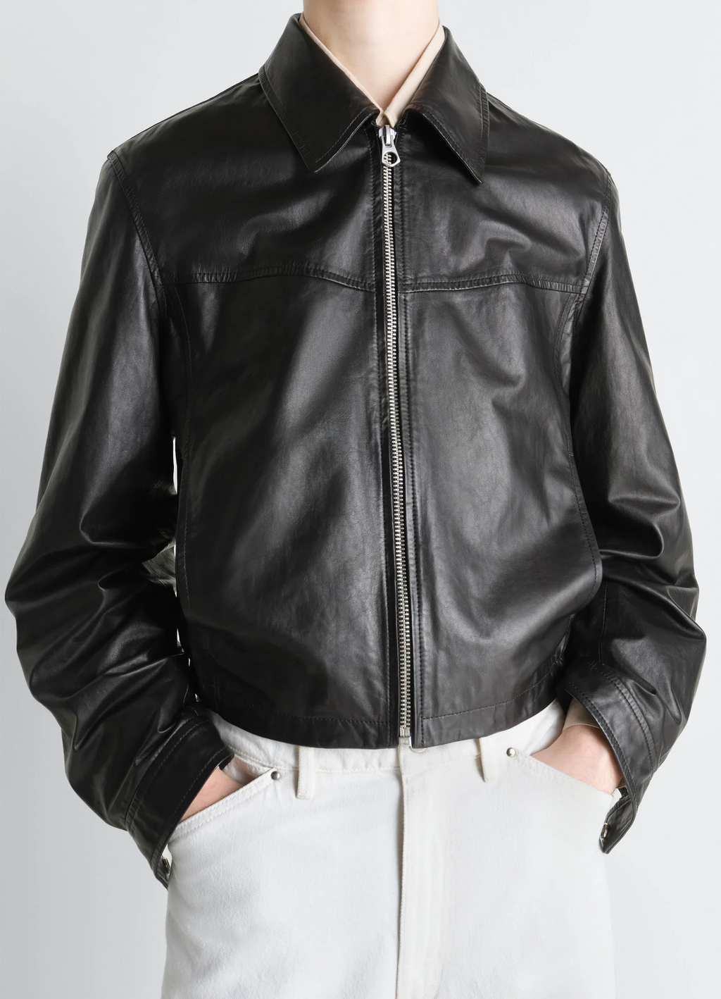 BLOUSON DE MOTARD EN CUIR DE VACHETTE EFFET PAPIER