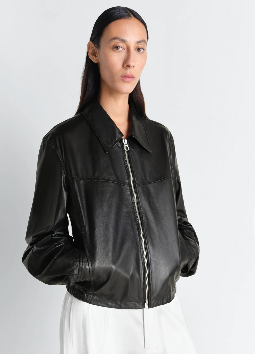 BLOUSON DE MOTARD EN CUIR DE VACHETTE EFFET PAPIER
